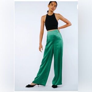 NWT Ciebon Emerald Silk Wide Leg Pants Sz Large